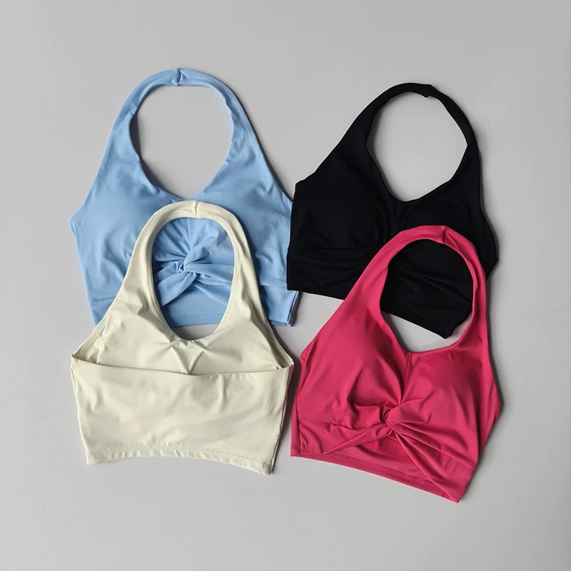 Pilates Yoga Top - ホルターネックのスポーツブラ、パッド付き、ヨガ用クロップトップ、通気性があり、衝撃を吸収する、ワークアウト用、ピラティス、ジム、フィットネスに最適。