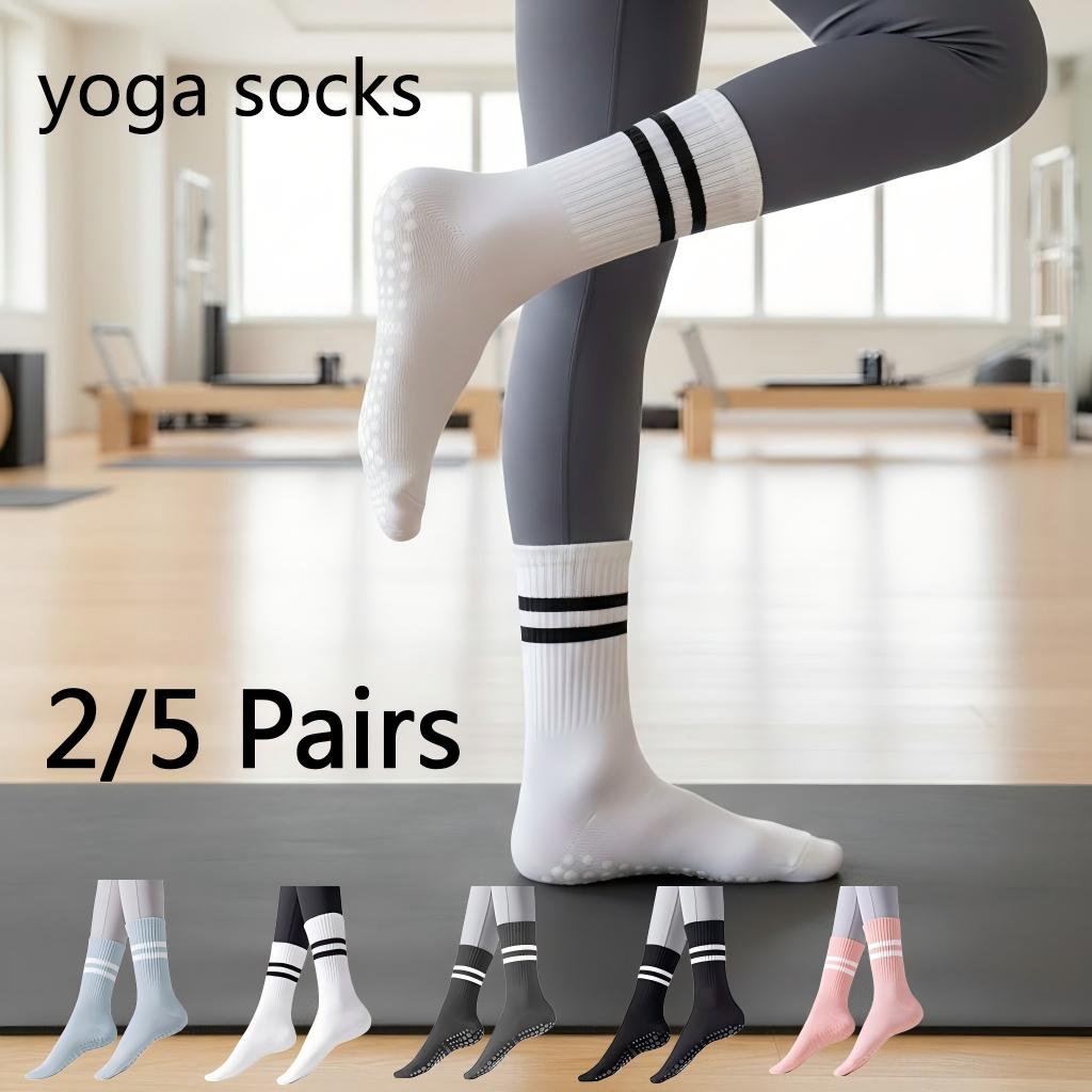 Pilates Yoga And Gym - 女性用ノンスリップヨガソックス、グリップ付きピラティスソックス、2/5足セット、ダンス、バレ、ジム、フィットネスワークアウト用滑り止めソックス