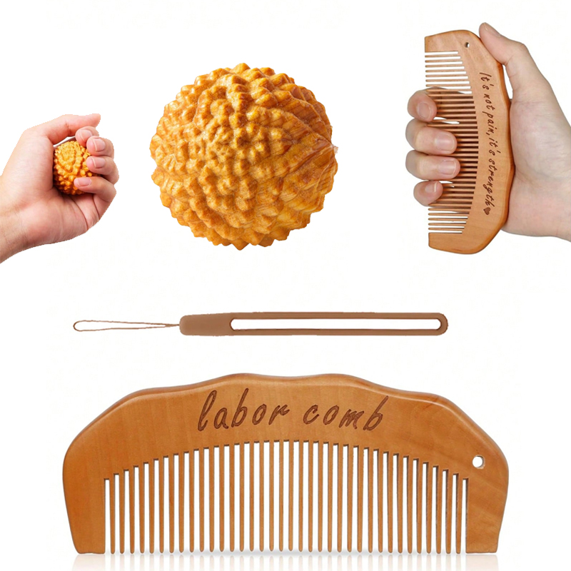 Acupressure Ball Set - 3個セット/セット バースコーム 指圧マッサージボールセット - 木製分娩用コーム 天然素材の出産準備必需品、妊婦さんへのギフト、新品