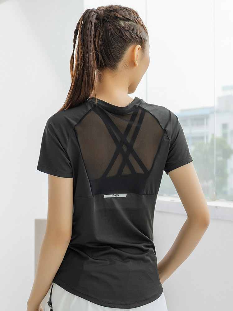 Pilates Yoga Top - サマースポーツ半袖レディースメッシュ速乾性通気性ヨガトップスリムフィット弾性トレーニングランニングフィットネスTシャツ