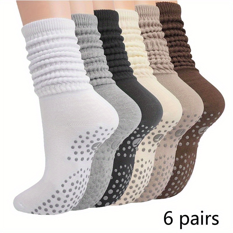 Medias Para Pilates Y Yoga - 1/3ダブルスタックヨガソックス、屋内用滑り止め、柔らかく通気性のある生地、女性用カーフソックス、ピラティスエクササイズに最適