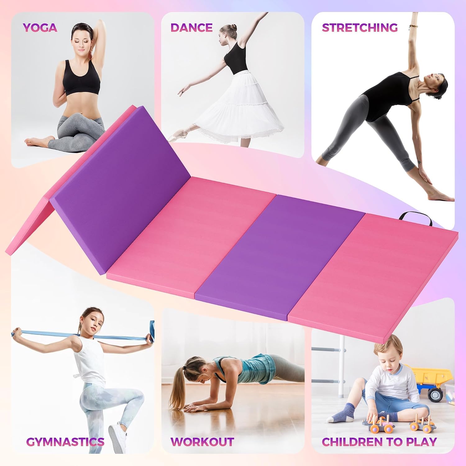 Pilates Yoga Mat - 折りたたみ式ヨガマット 体操マット 5つ折りエクササイズフロアマット ホームジム、ヨガ、ピラティス、タンブリングトレーニング用 滑り止め表面 旅行用フィットネスエクササイズマット