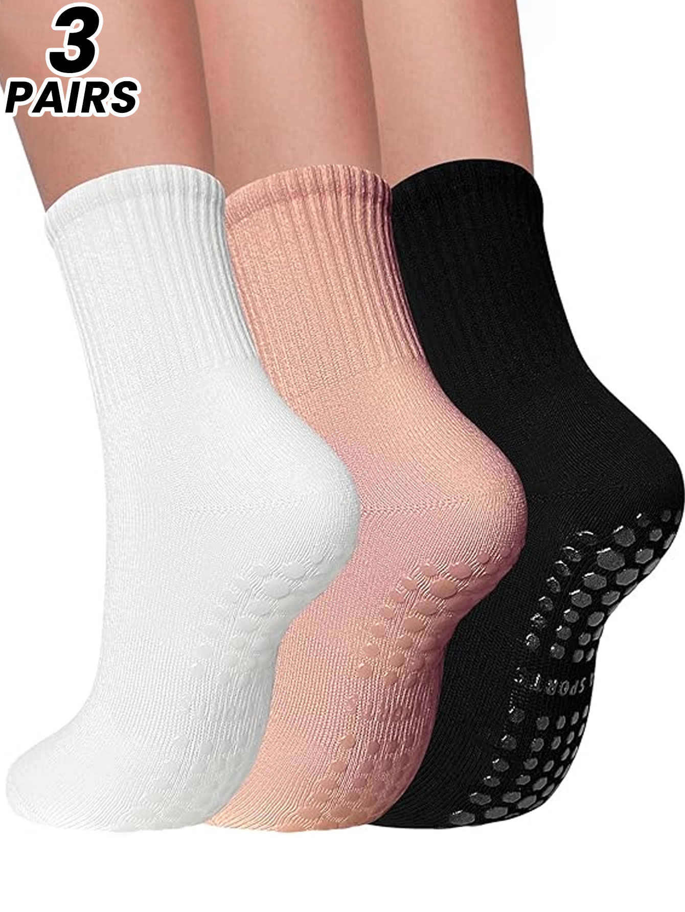 Medias Para Pilates Y Yoga - 女性用プロフェッショナルヨガソックス3足組、屋内大人用スポーツ向け滑り止めミドル丈ソックス、フロアソックス、フィットネス用静音ピラティスソックス