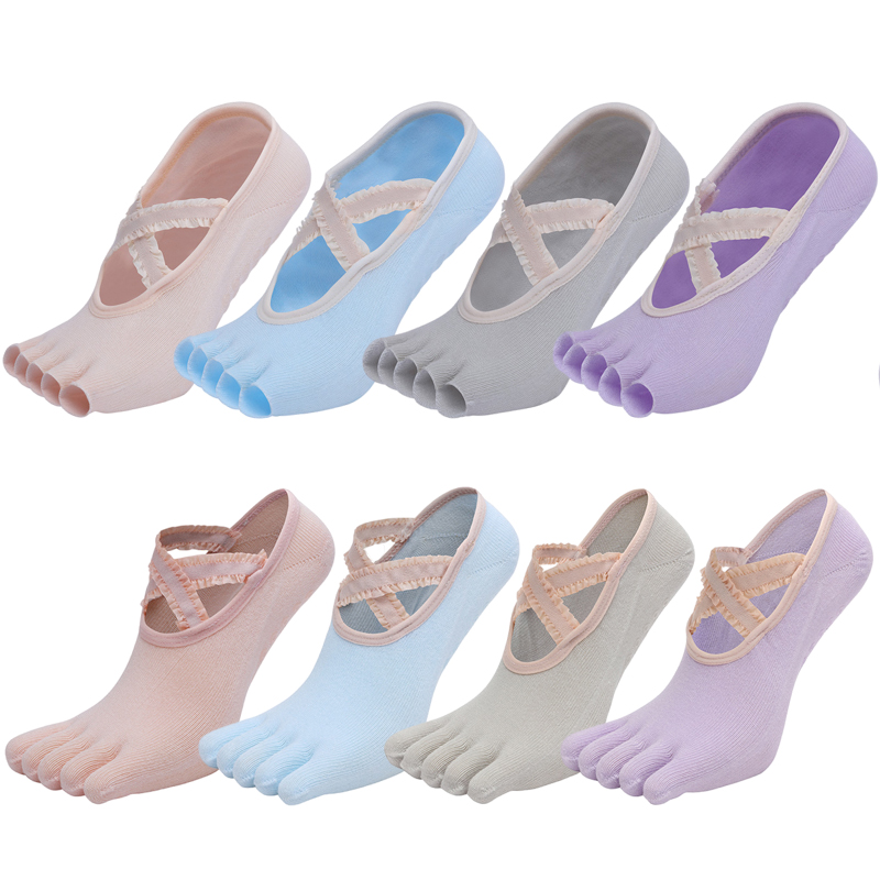 Pilates Yoga And Gym - 5本指のヨガソックス,レース,クロスストラップ,滑り止め,バレエ,コットン,ヒール