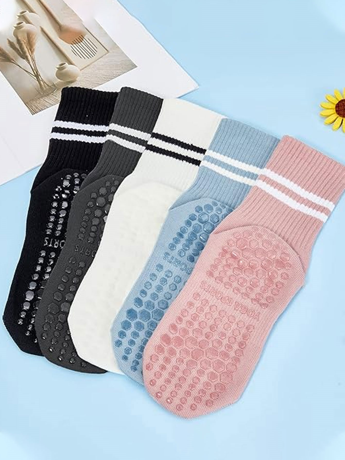 3足組のヨガソックス、滑り止め付きプロフェッショナル女性用ピ - Medias Para Pilates Y Yoga のレビューと価格