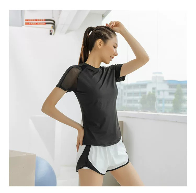 サマースポーツ半袖レディースメッシュ速乾性通気性ヨガトップス - Pilates Yoga Top のレビューと価格