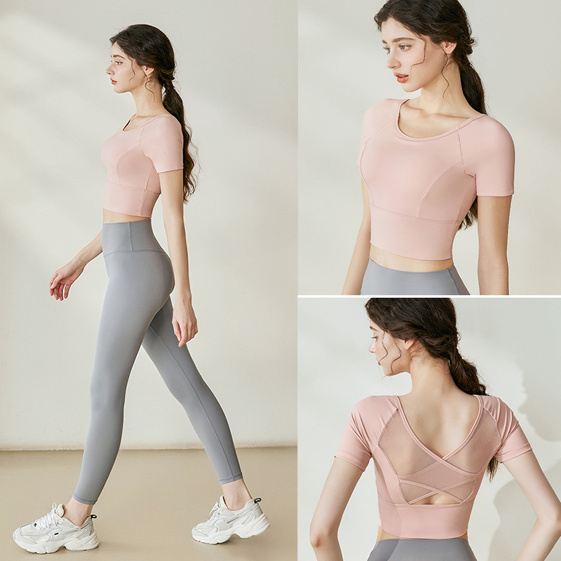 夏の新作レディースヨガタンクトップ、内蔵ブラ付き、メッシュク - Pilates Yoga Top のレビューと価格