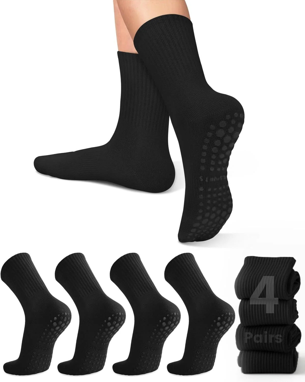 女性用ヨガソックス4足、ソリッドカラーのミッドソール滑り止め - Pilates & Yoga Elastic Band のレビューと価格
