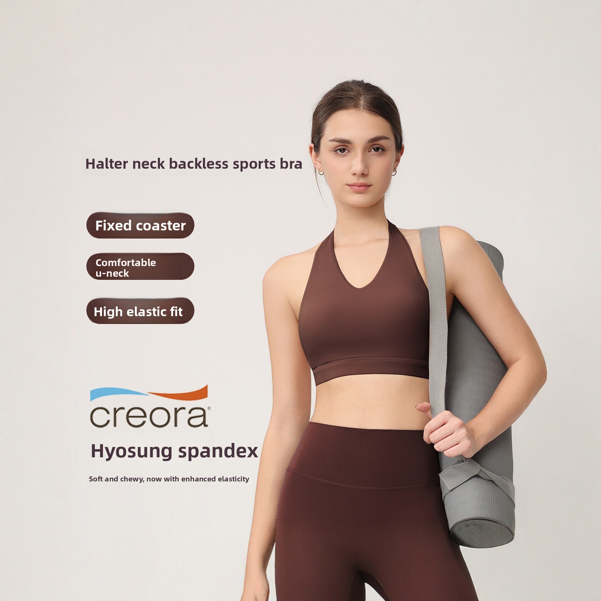女性用ホルターネックスポーツブラ、固定パッド付き、耐衝撃＆プ - Pilates Yoga Top のレビューと価格