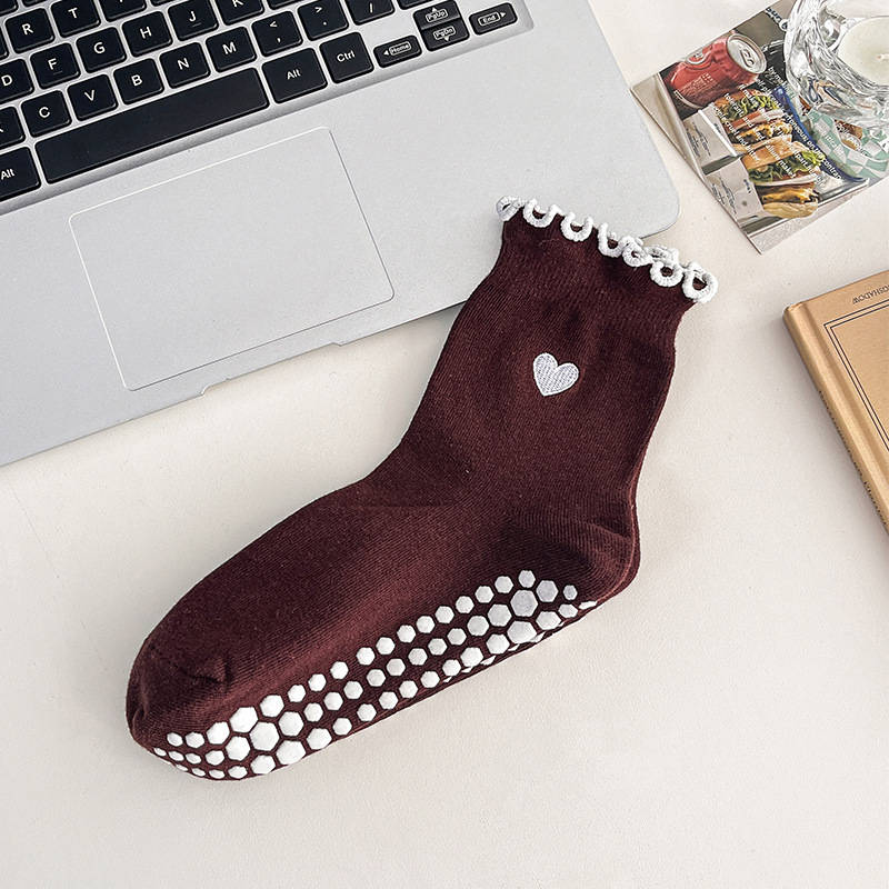 3 ペア女性ハート柄フリルヨガピラティスソックスノンスリップ - Medias Para Pilates Y Yoga のレビューと価格