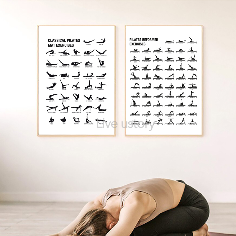 フレームレスピラティスワークアウトチャートポスターキャンバス - Pilates Yoga And Gym のレビューと価格